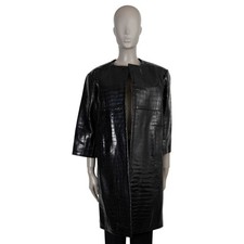 73628 auth PRADA black 2003 CROCODILE COLLALRESS Coat Jacket S
