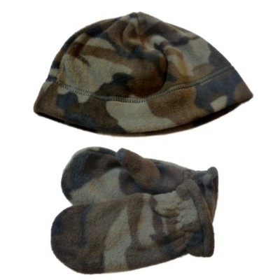 Faded Glory Toddler Boys Green Cammo Beanie & Mittens Fleece Hat Set