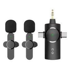 Microfono Lavalier Wireless 2.4G 3 in 1 Riduzione Rumore Doppia Clip On Mic