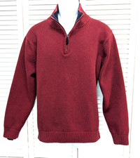 LL Bean Mens Sweater L/XL Burgundy 1/4 Zip Pullover Mock Neck Heavy Cotton Knit