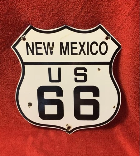 Vintage US Route 66 New Mexico" Porcelain" Highway Road Marker Sign..Fair Shape!
