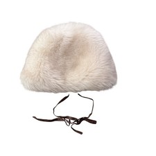 Vintage Cream Fuzzy Shearling Hat with Ties Russian Cap Fur