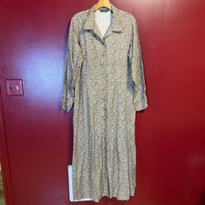 Vintage Eddie Bauer Floral Maxi Shirt Dress  Size 18 Brown Green Prairie 80s 90s