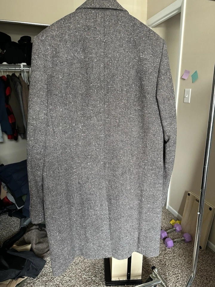 Men’s Lands End Canvas 100% Wool Donegal Brown peak lapel Tweed Overcoat 38 reg - Image 2 of 4