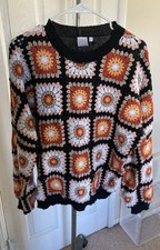 Granny Core Crochet Squares Black Base Sweate...