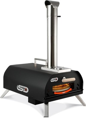 Portable Wood Fired Pizza Stove Black Thermometer