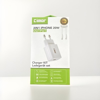 Cimor USB-C Wandladegerät 20W Schnellladung Set für Apple iPhone weiß