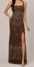 Adrianna Papell Women's Brown Lined Square-Neck Embellished Dress Size 10
