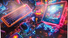 Neon Video Gaming Wall Art Set 2 Stretched Canvases Wooden Frame Game Room Decor