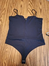 Express Body Contour Bodysuit Black XL Stretch Wireless Snap Straps One Piece