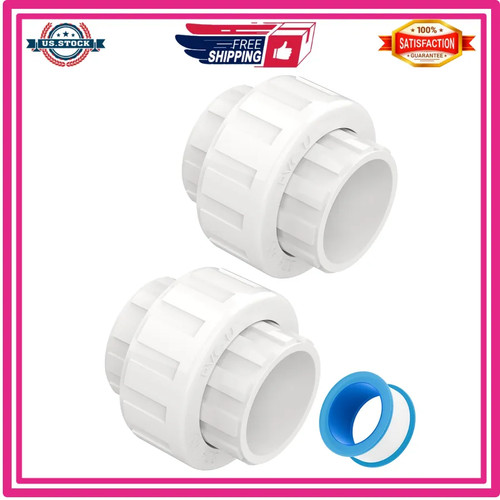 2 Pcs 1-1/2 Inch PVC Union Coupling Pipe Fitting Socket x Socket Schedule 40