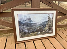 Georgie McBride "MOUNTAIN MAN" RIVER LANDSCAPE Lithograph 32" X 23" Framed