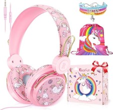 QearFun Sparkly Unicorn Kids Headphones with Cord Mic, standard, Pink