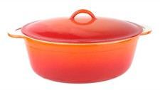 Vintage Descoware A-00-14 Belgium Flame Red Enameled Cast Iron Oval Dutch Oven