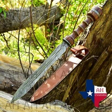 19" HAND FORGED DAMASCUS STEEL GLADIUS SWORD WITH WOOD HANDLE +SHEATH AH 2429