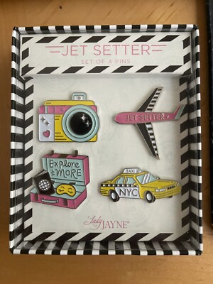 Jet Setter. 4-pack Big Enamel Pin Set Lady Jayne New In Box