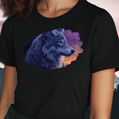Women's Wolf Motif Cotton T-Shirt Size S to 3XL