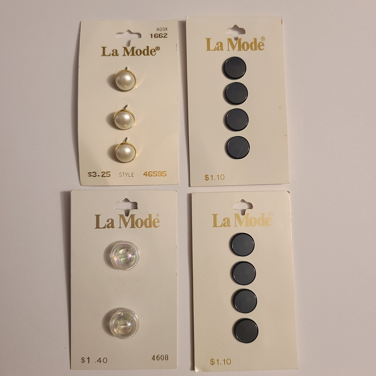 (Lot of 13) La Mode Round MCM Buttons Gold Tone Pearl Black Clear ...