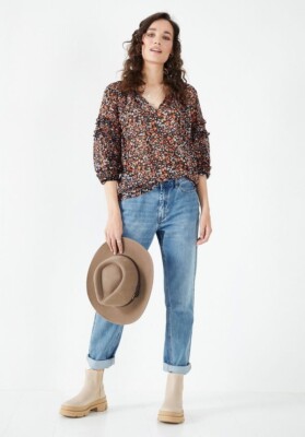 Hush Bluse Gr UK 6 Rüschen Rüschen Oberteil Ditsy Blumen Langarm V-Ausschnitt zum Binden Kaia