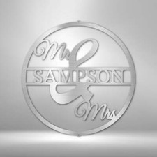 Personalized Mr and Mrs Round Monogram Metal Sign - 3 Colors & 4 Sizes