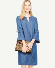 Ann Taylor Petite Chambray Bell Sleeve Dress, 100% Cotton, Size 12P, NWT