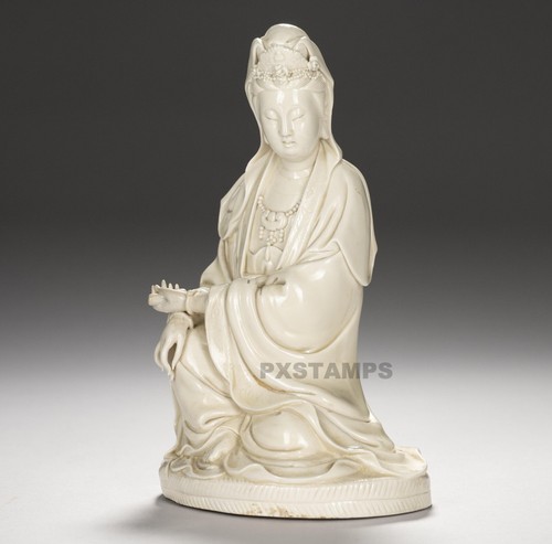 19th C Chinese Qing Dynasty Blanc de Chine Guan Yin Bodhisattva Porcelain Statue - Picture 4 of 16