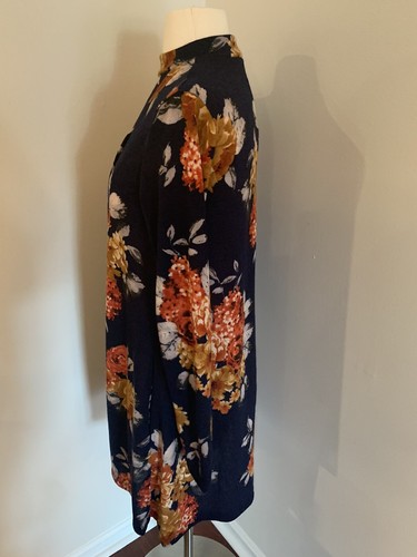 NWOT Gorilla Cat Lace Up Fall Long Sleeve Dress Sz M Navy Blue Floral Pockets - Picture 3 of 6