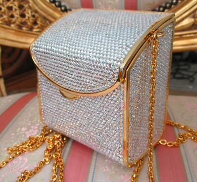 Judith Leiber Crystal Minaudiere Rhinestone Purse Gold Evening
