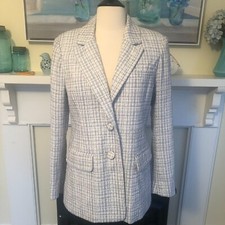 Ladylike Whipstitch Tweed Blazer Medium Blue Travel Work Traditional Career NEW