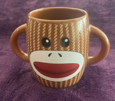 Galerie 16oz Sock Monkey Double Handle Coffee Mug Cup Microwave Dishwasher Safe