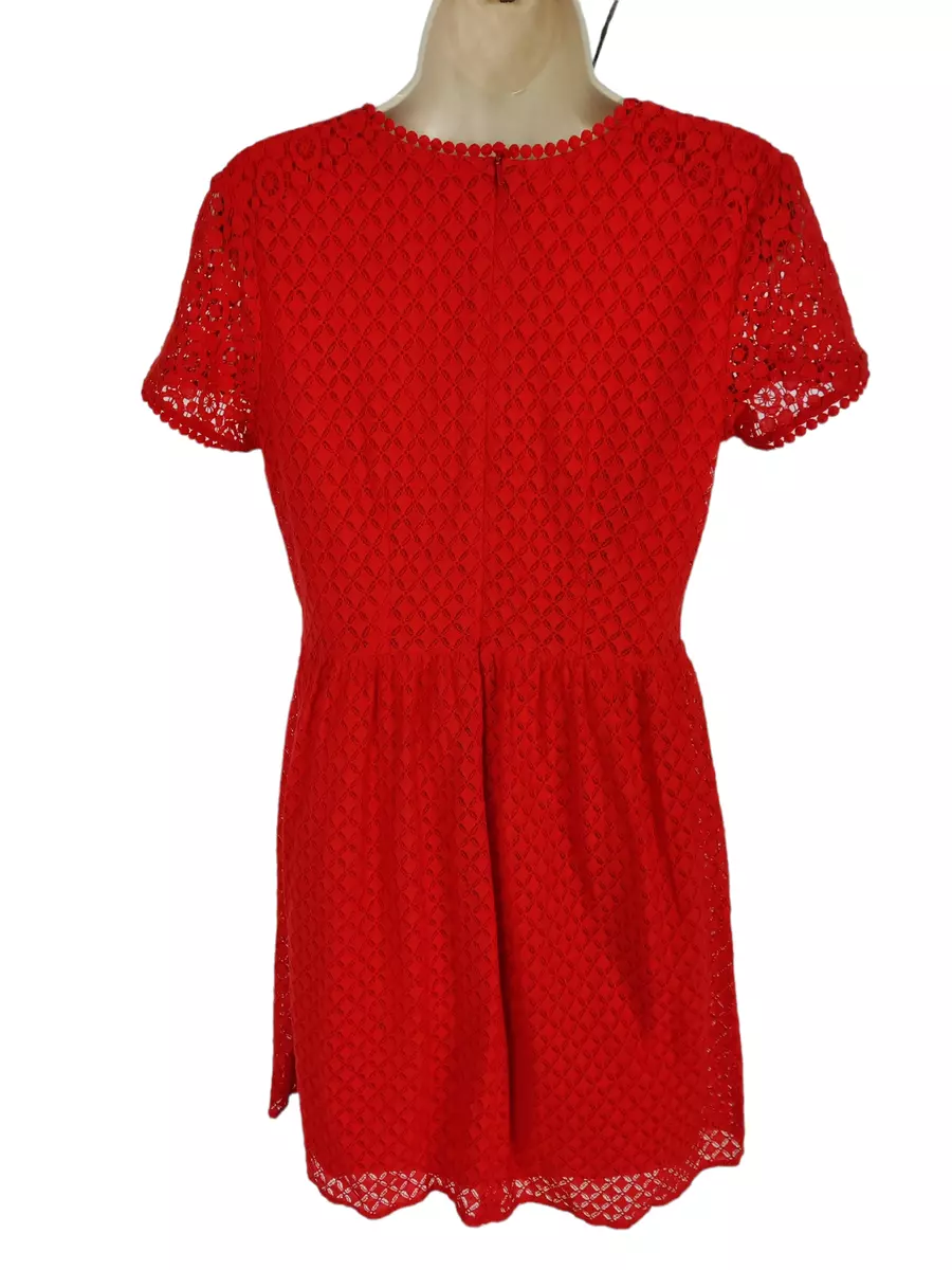 WOMENS OASIS RED SHORT SLEEVE LACE MINI A LINE SUMMER PARTY DRESS