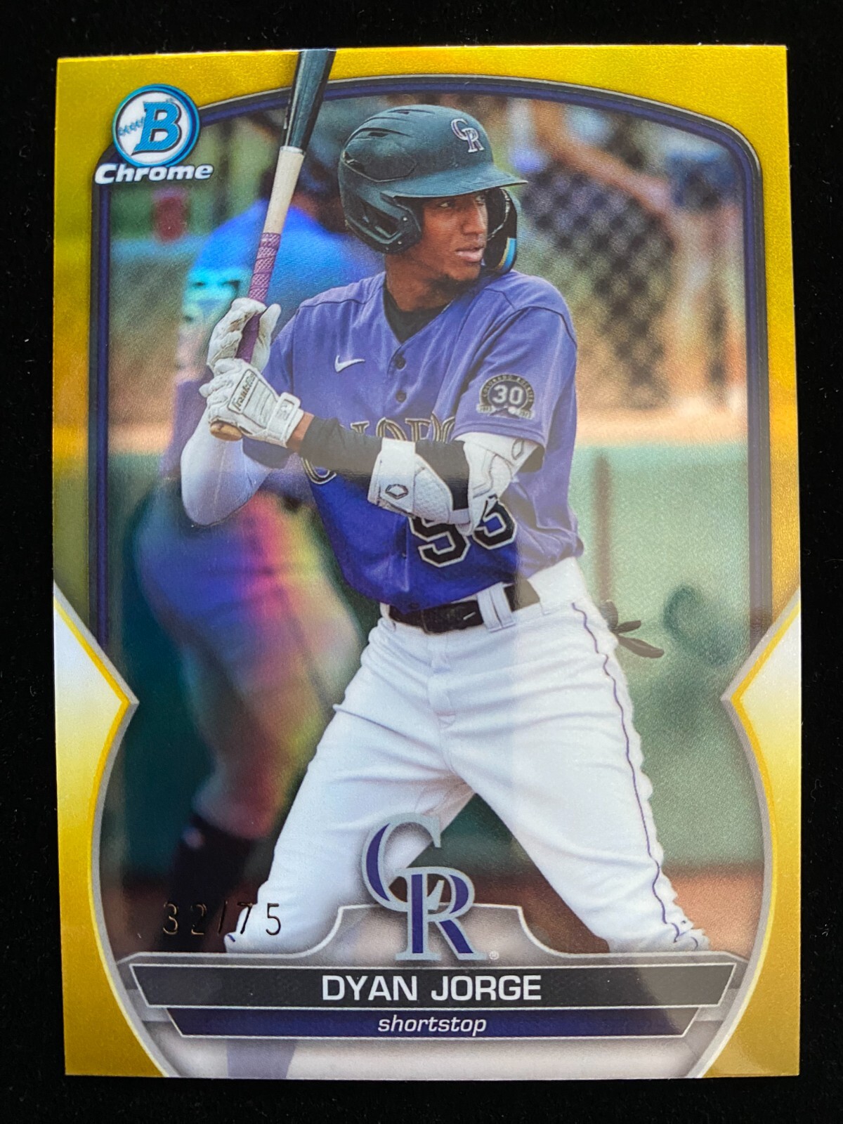 2023 Bowman Chrome Draft DYAN JORGE #BDC-194 YELLOW REFRACTOR #32/75 Rockies SP
