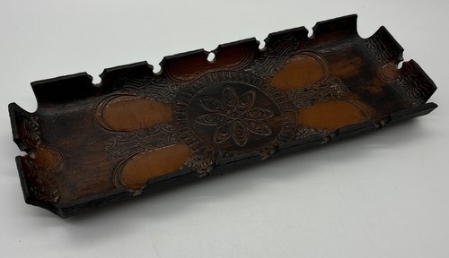 Hand Tooled leather tray trinket Tray Holder Vintage - Picture 2 of 13
