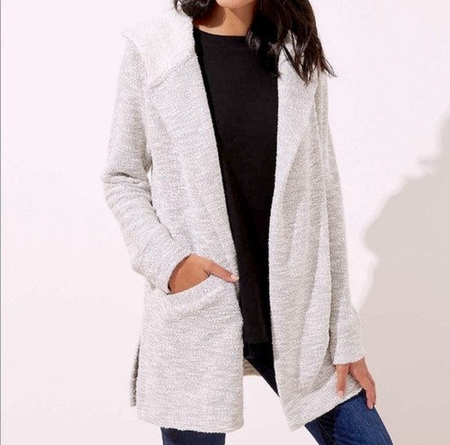 Loft Sherpa Hooded Marled Open Cardigan 