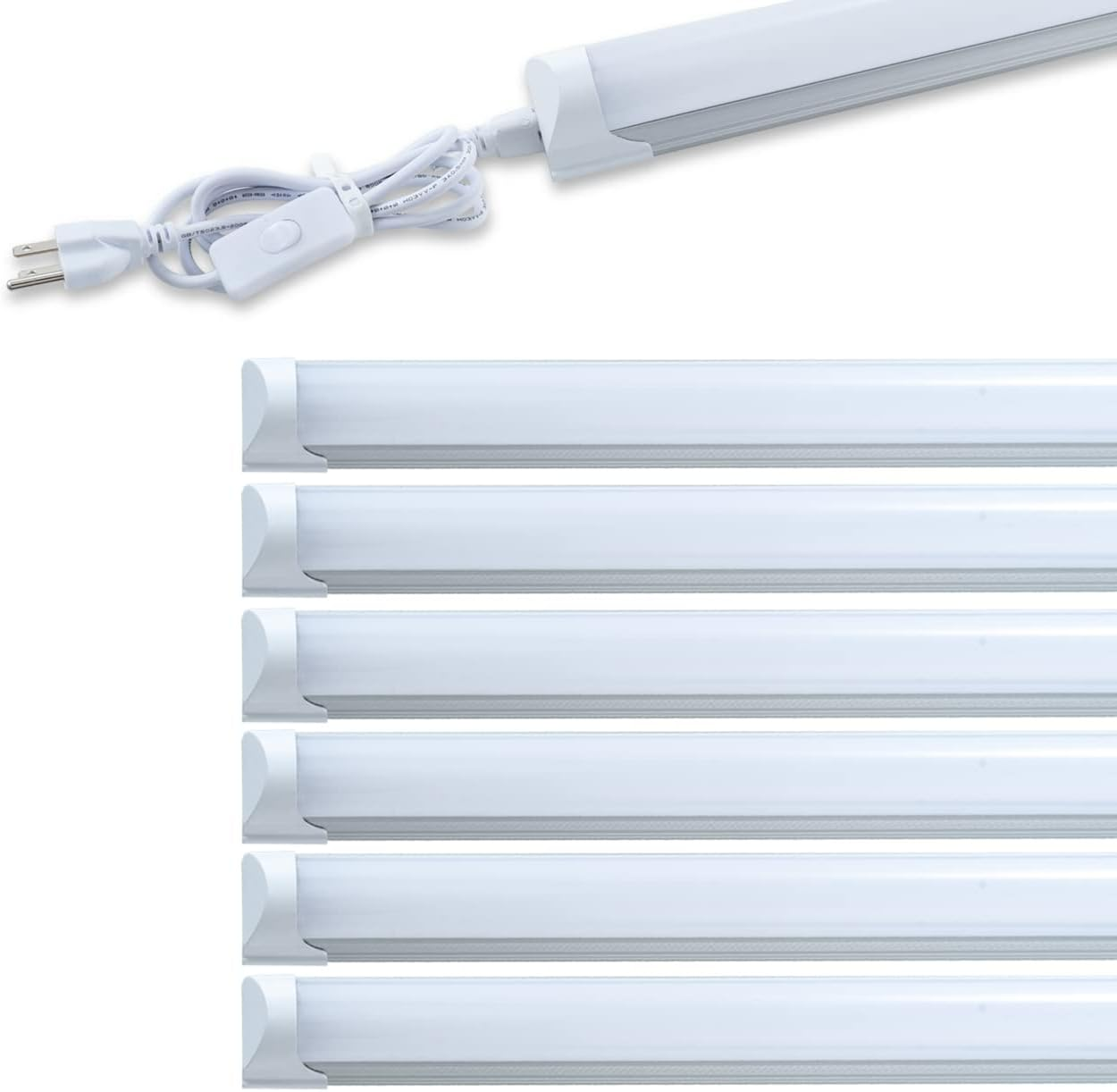 6-Pack 4FT LED T8 Shop Lights, 6000K Daylight White, Linkable with Plug Cord