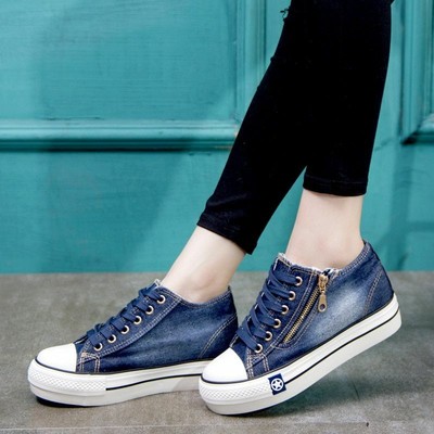 Zapatos De Lona Tenis Zapatillas De Mujer Con Cierre Moda Jeans Plataforma  Azul | eBay
