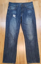 Flypaper Jeans Blue Distressed Ripped Straight Leg Low Rise Men's 32x34 EUC