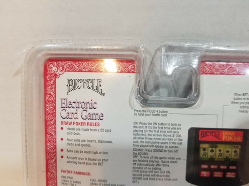 Vintage Bicycle Draw Poker Handheld Electronic Card Game Tiger 1995 New, Sealed - Picture 3 of 9