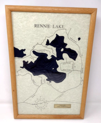 Rennie Lake Michigan Wood Art Topographical Depth Chart / Map Framed 12 x 18