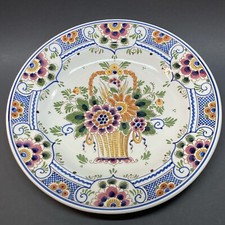 De Delftse Pauw Hand Painted Floral Basket Porcelain Wall Plate Signed Vintage