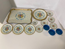 Vintage Ohio Art Tin Litho Tea Cup Set, The Ohio Art Co. includes 14 pieces 