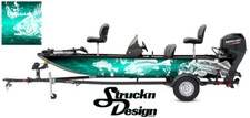 Graphic Abstract Fishing Bass Boat Wrap Decal Vinyl Pontoon Fish Skeletons Teal 