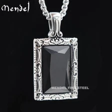MENDEL Stainless Steel Mens Hip Hop Black Obsidian Stone Pendant Necklace Men