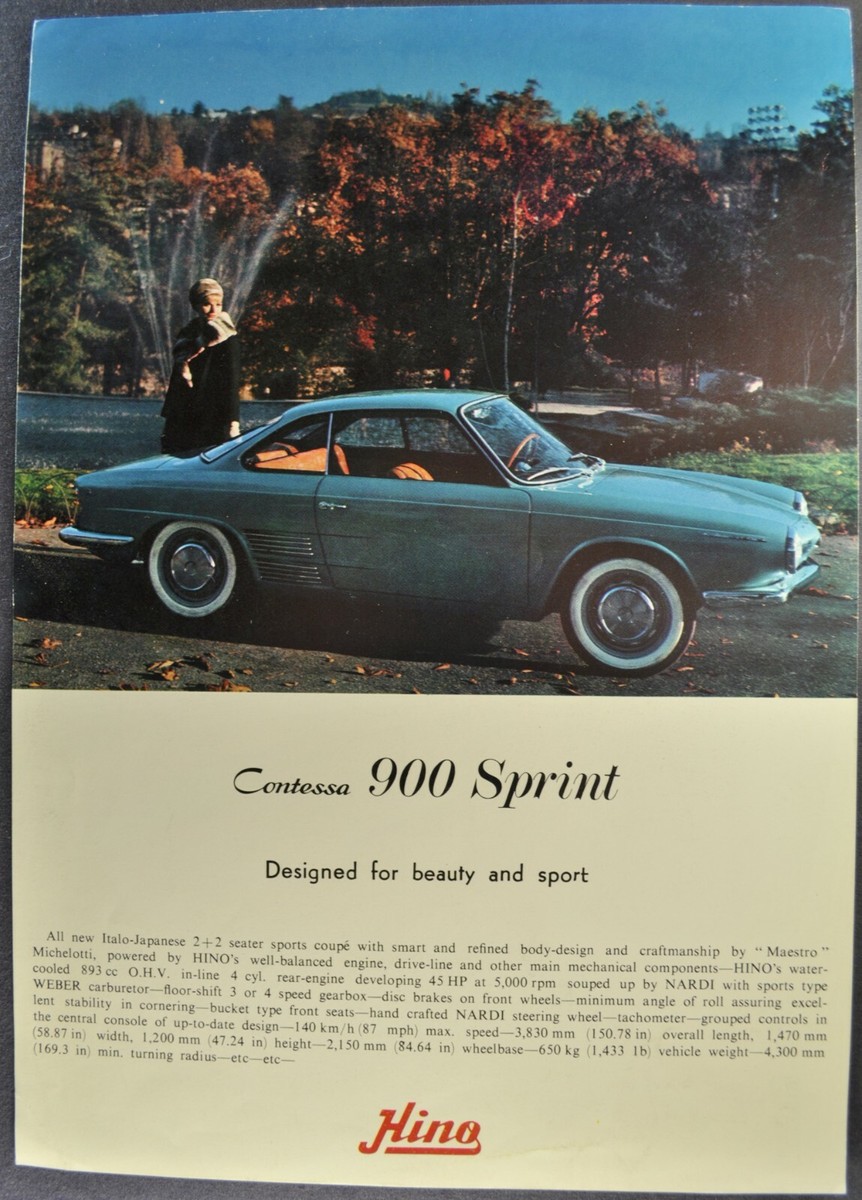 1962-1963 Hino Contessa 900 Sprint Coupe Sales Brochure Sheet