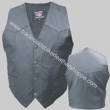 Mens Classic Buffalo Leather Vest Club Motorcycle Biker Western Cowboy
