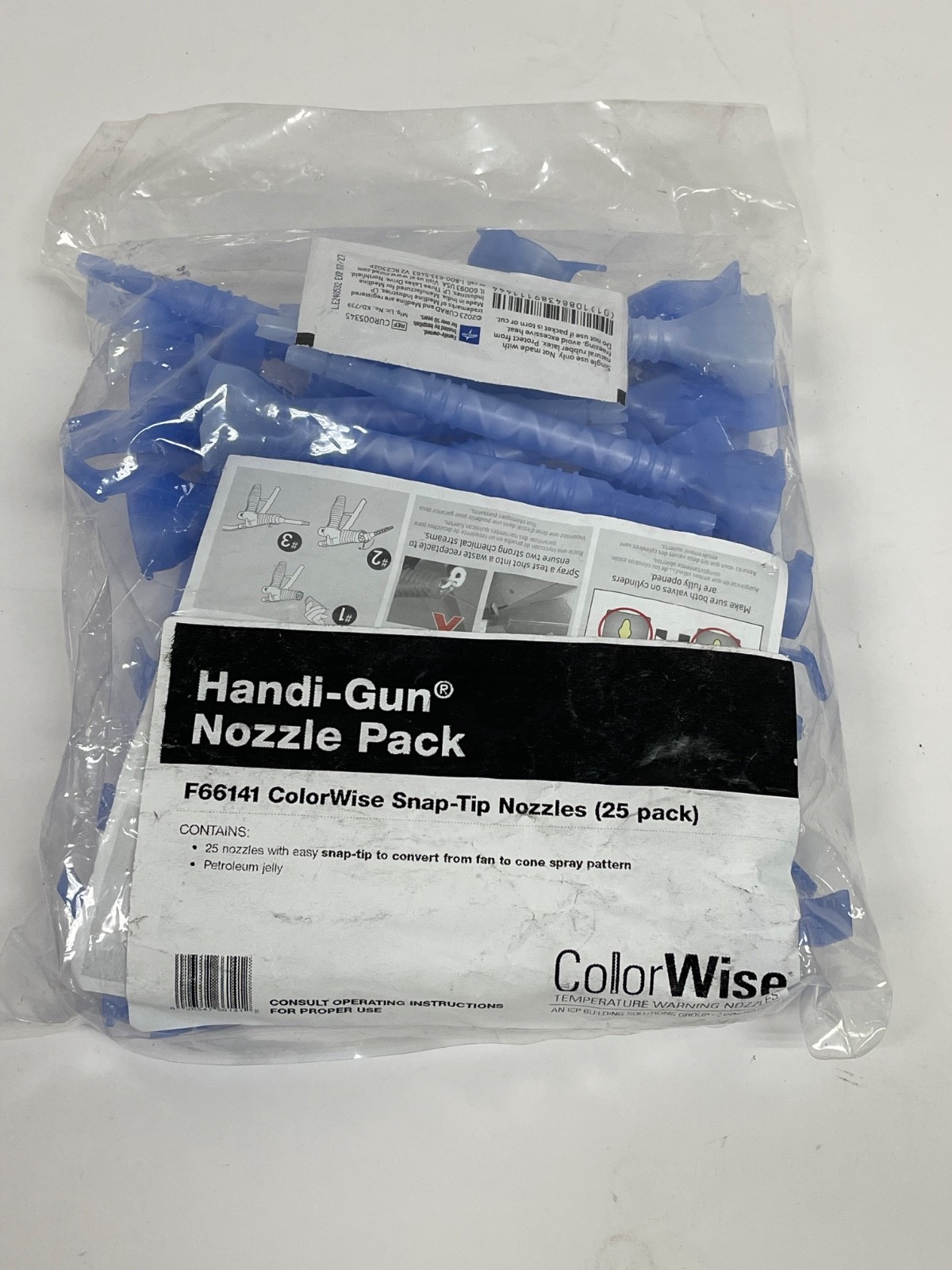 25 Pack Handi-Gun F66141 Colorwise Snap Tip Nozzles From Fan to Cone Spray Patt.