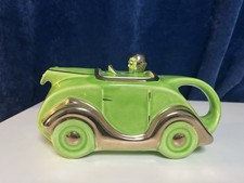 Sadler Lime Green and Siilve Racing Car Tea Pot OKT42