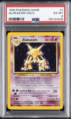 1999 POKEMON BASE SET UNLIMITED #1 ALAKAZAM-HOLO PSA 6
