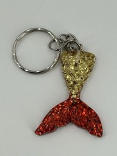 Glitter Mermaid Tail Red  Gold Sparkle Keychain Keyring Fob Mythical Mystical