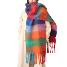 Chunky Winter Scarfs for Women Cold Weather Warm Knit Thick Plaid Scarf Long ...